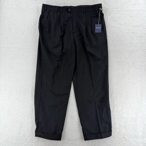 Arrow Dress Pants Mens 40x30 Black Pleated Front Polyester Slacks Office NWT